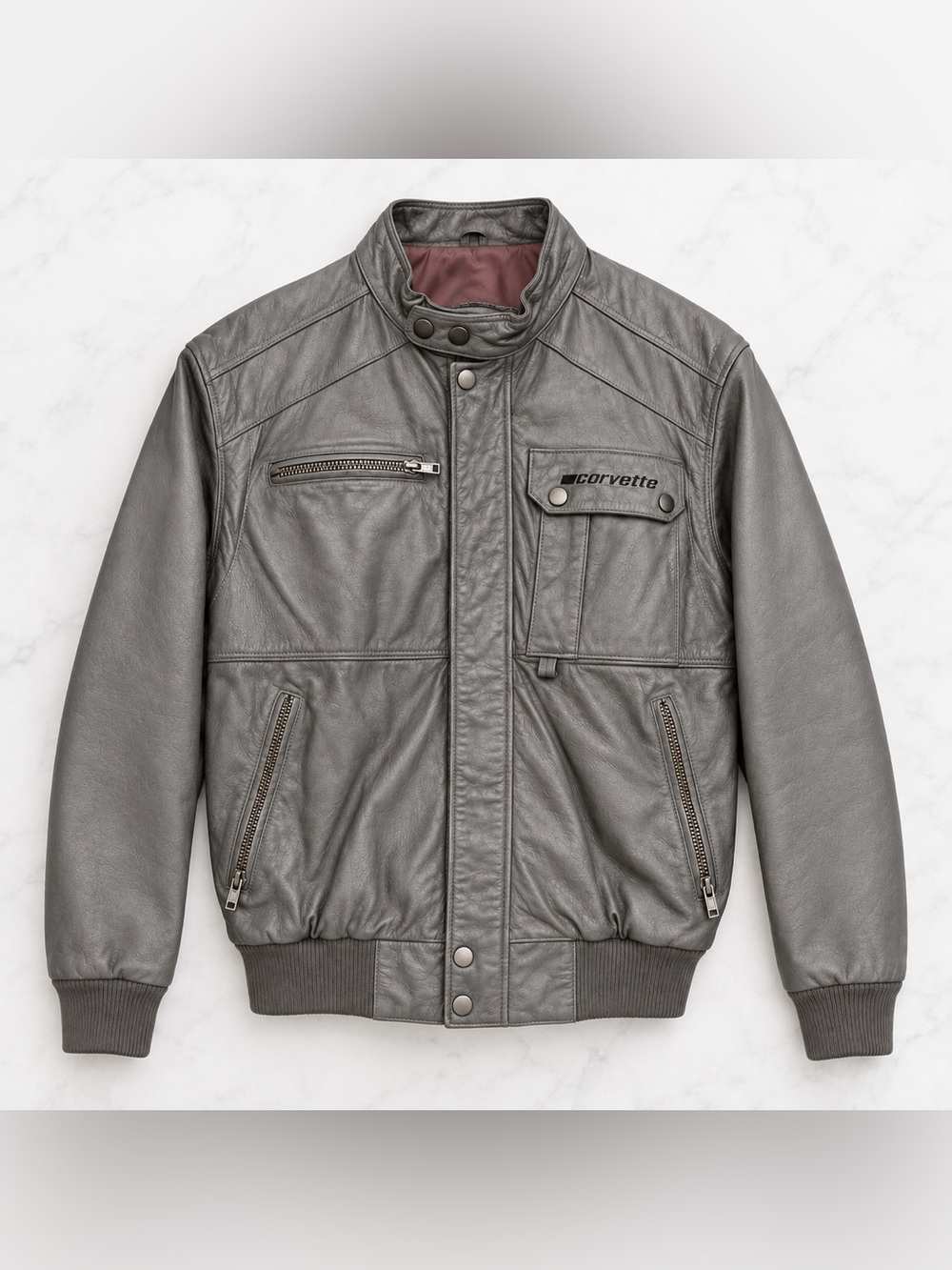 Vintage Corvette Design Mid America Leather Moto Jacket M Gray Racing Bomber